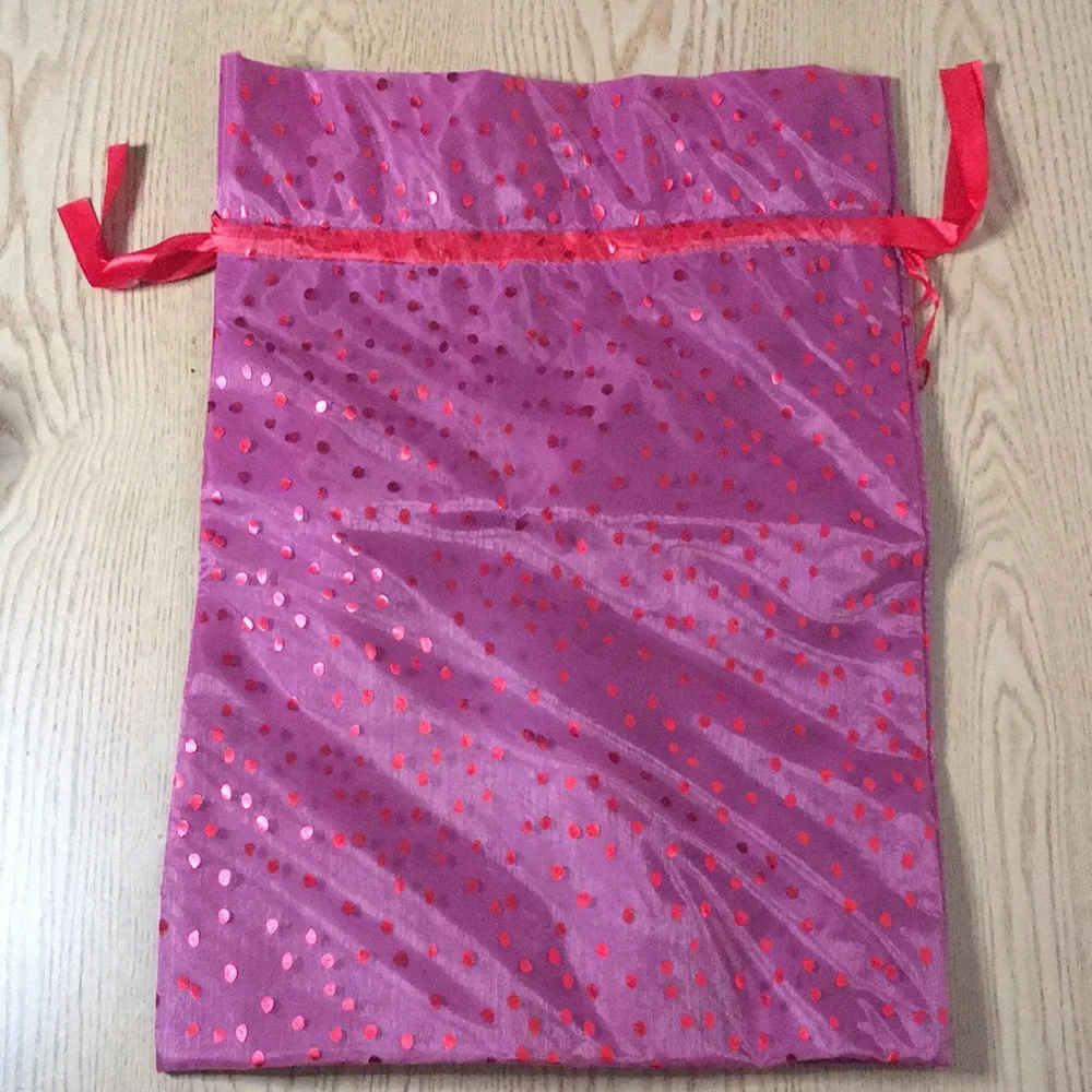 Free New Polka Dot Sheer Gift Bag with Ribbons Dark Pink/Red Size 18.5”x13”x4.5”